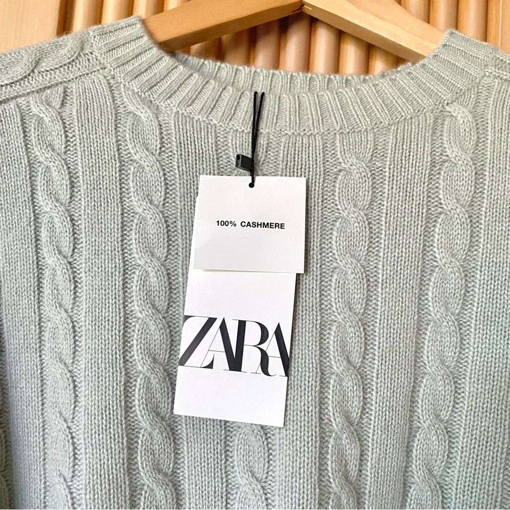 Zara cashmere cable knit sweater sea green - Picture 4 of 9